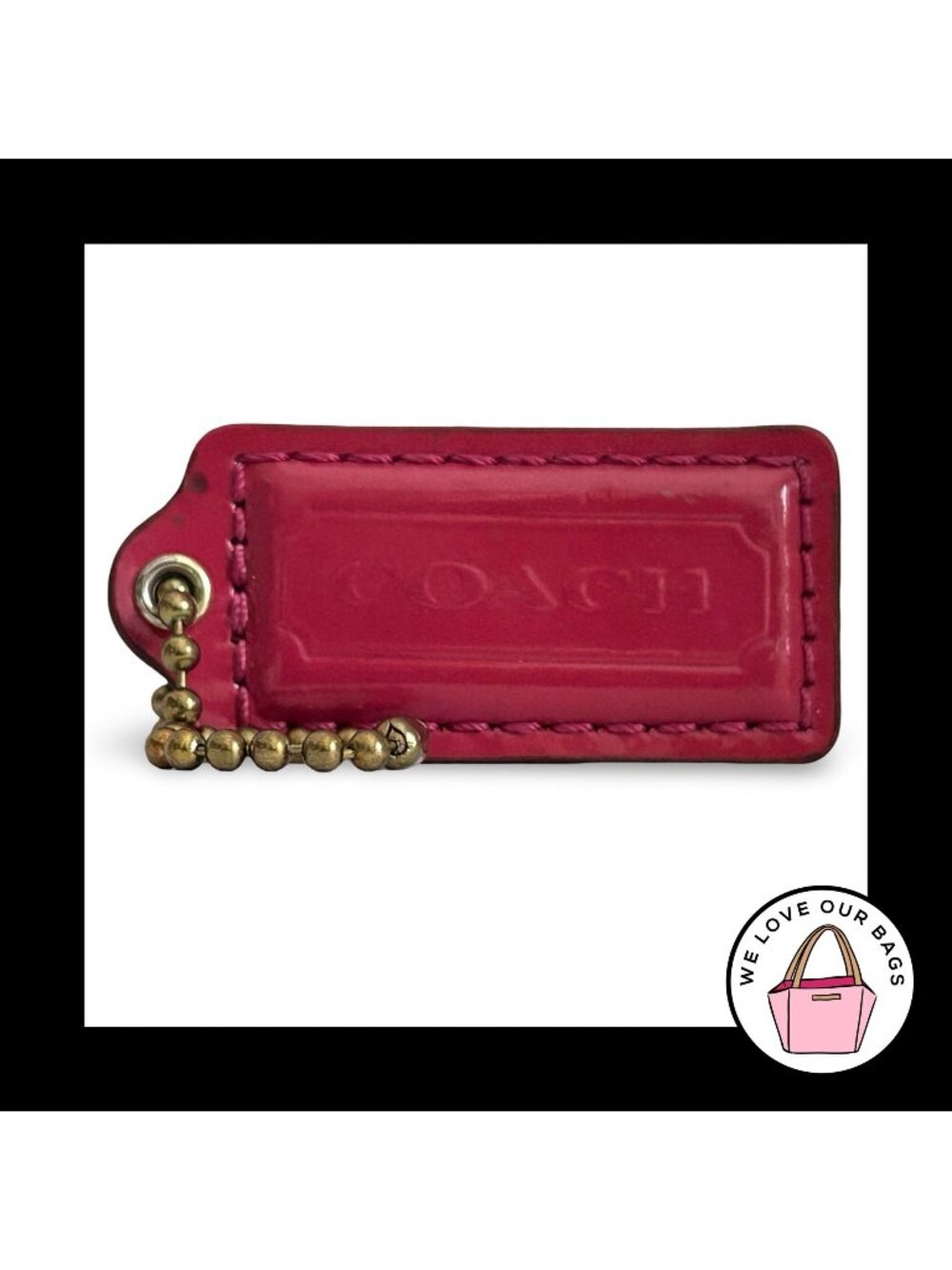COACH HANG TAG 2.25" Pink Patent Leather Bag Charm Keychain Fob Brass Large